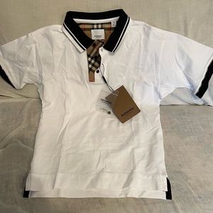 Burberry Boys 14Y Polo Type Shirt, White & Signature Burberry Print, Never Worn